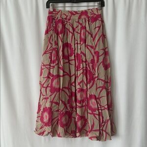 BURU Gorgeous Girly Pink/Tan Floral Flowy Midi Skirt **Size M/L** 🌸🌸